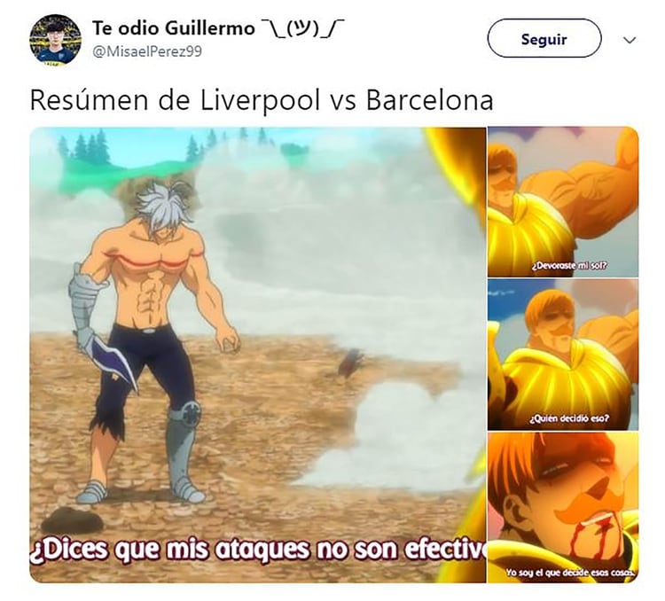 Un fanático utilizó un popular animé para describir el partido entre Liverpool y Barcelona