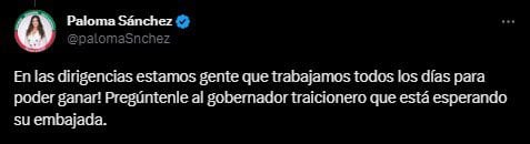 La diputada Paloma Sánchez arremetió contra Alfredo del Mazo (Twitter/@palomaSnchez)