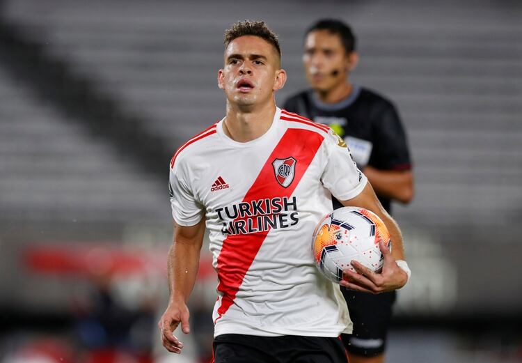 Soccer Football - Copa Libertadores - Group D - River Plate v Binacional - Monumental Stadium, Buenos Aires, Argentina - March 11, 2020 River Plate's Rafael Santos Borre celebrates scoring their second goal REUTERS/Agustin Marcarian