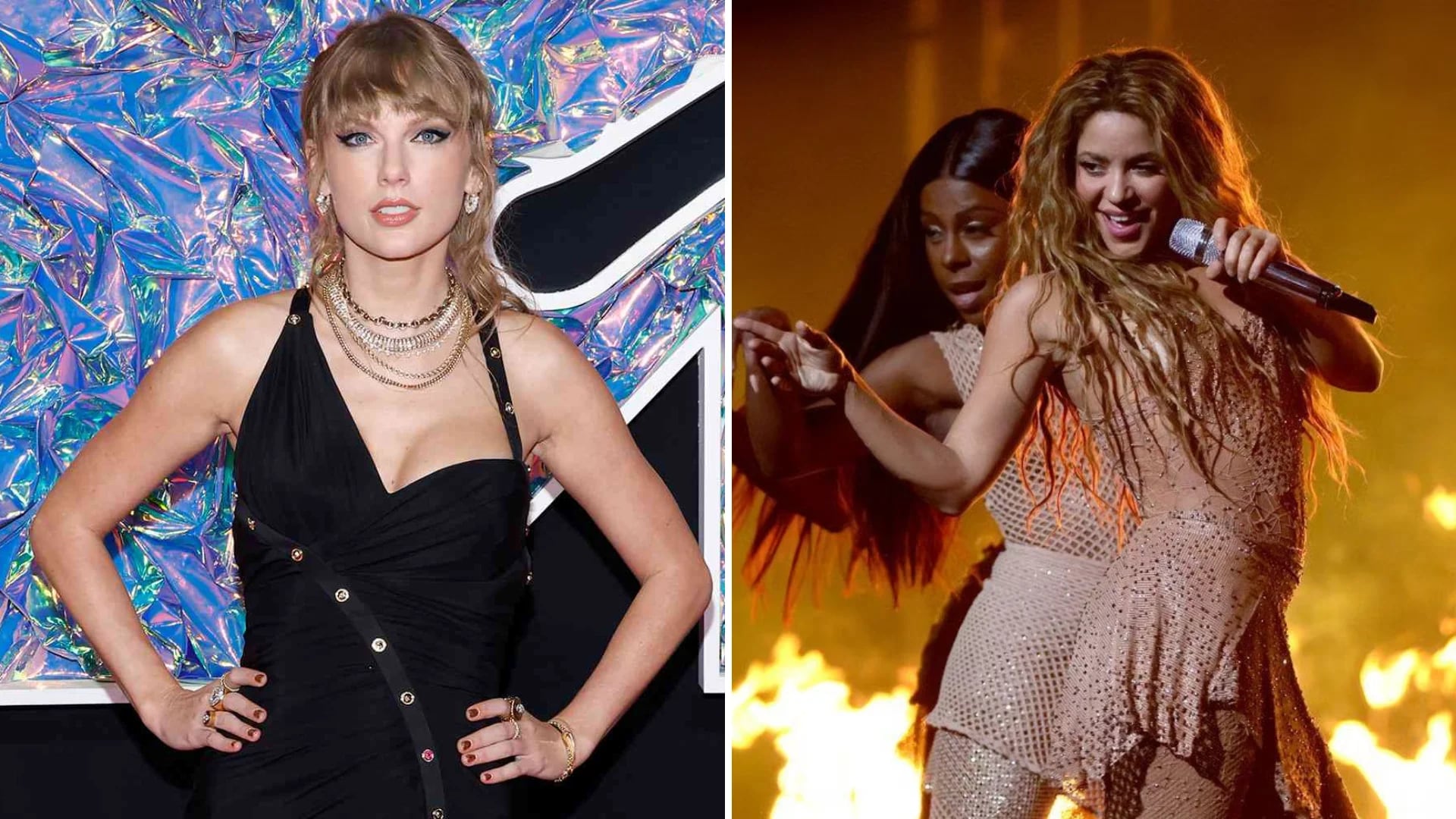 Taylor Swift mostró su emoción sorpresa por los movimientos de la colombiana Shakira durante su presentación en los MTV VMAs 2023 - crédito Reutrs -  Jason Kempin/Getty