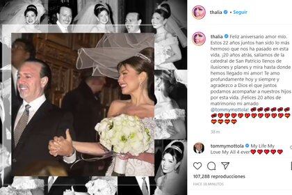 La publicación de Thalía para celebrar sus 20 años de matrimonio