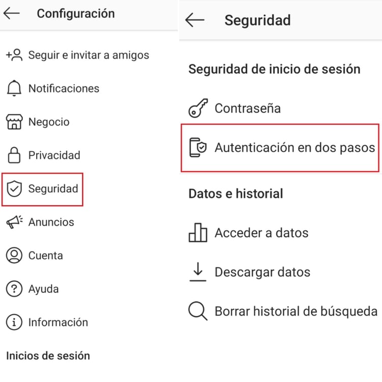 Para activar la autenticación en dos pasos en Instagram hay que ingresar al menú de configuración.