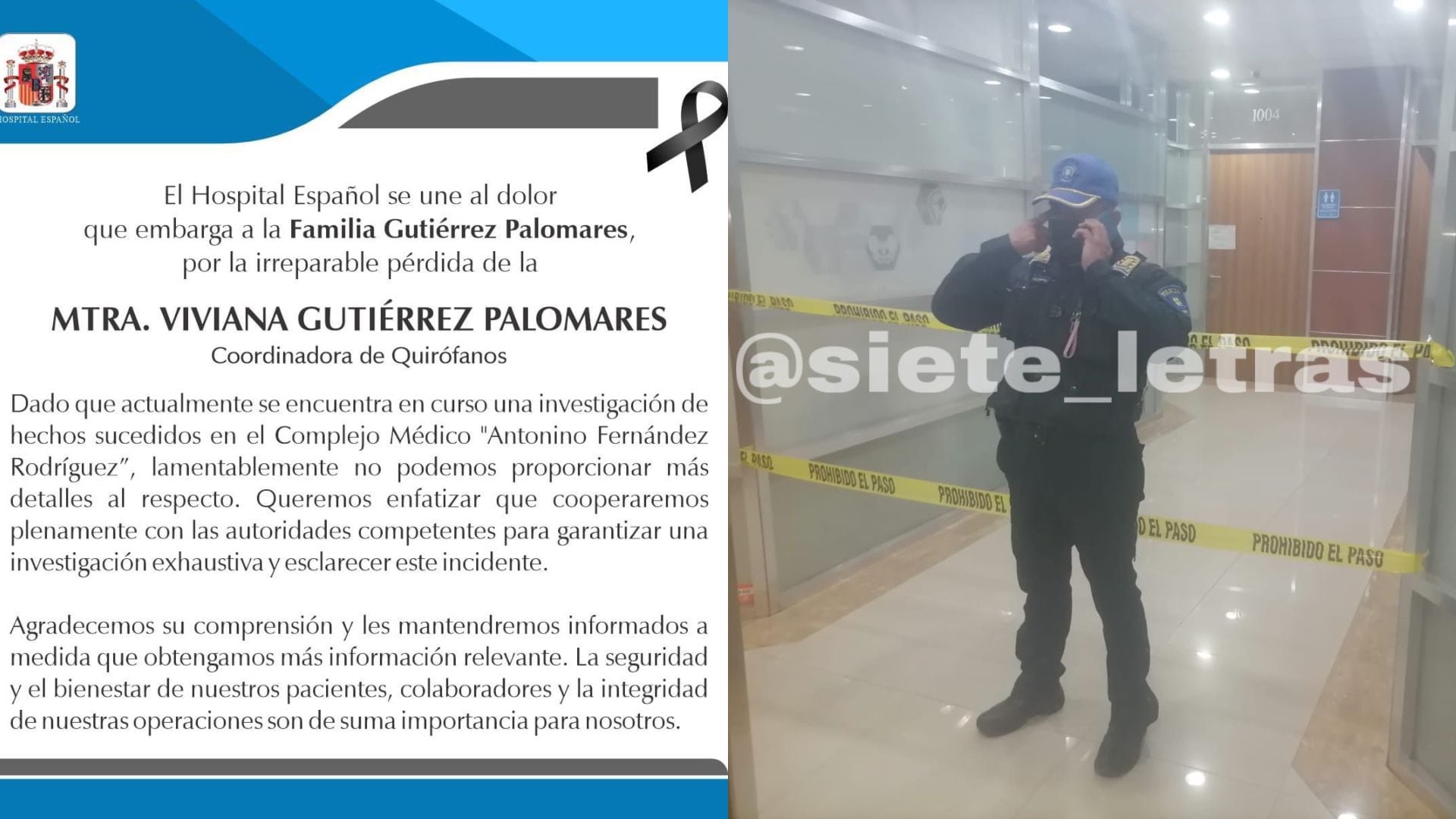 El Hospital emitió un comunicado en el que lamentó el fallecimiento. (Hospital Español|X/@siete_letras)