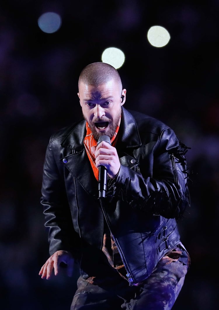 Justin Timberlake en el show de medio tiempo del Super Bowl LII (Foto: AFP)