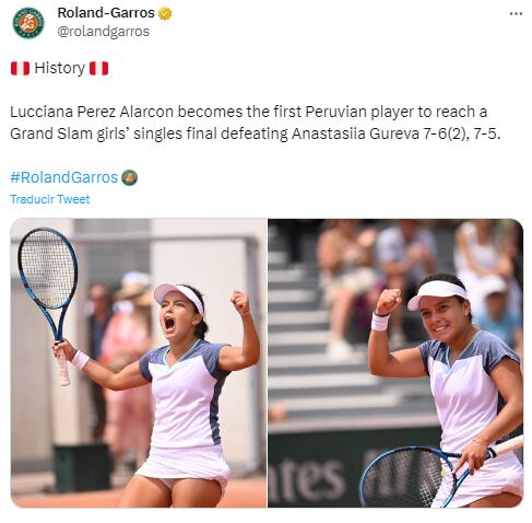 Roland Garros destacó el triunfo de Lucciana Pérez (Twitter).