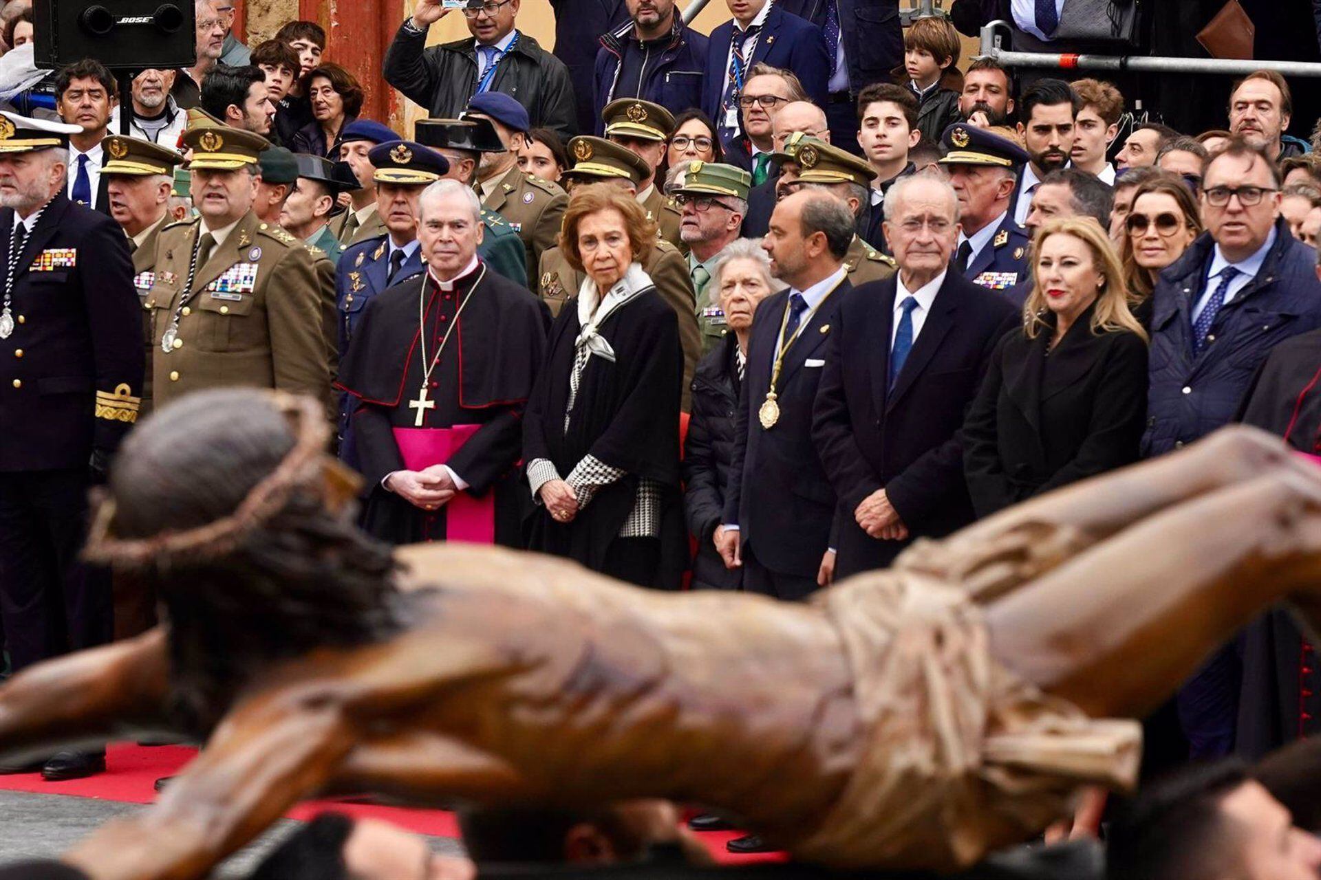 28/03/2024 La reina Sofía asiste a la procesión del Cristo de los Alabarderos de Madrid. (EUROPA PRESS/ÁLEX ZEA)