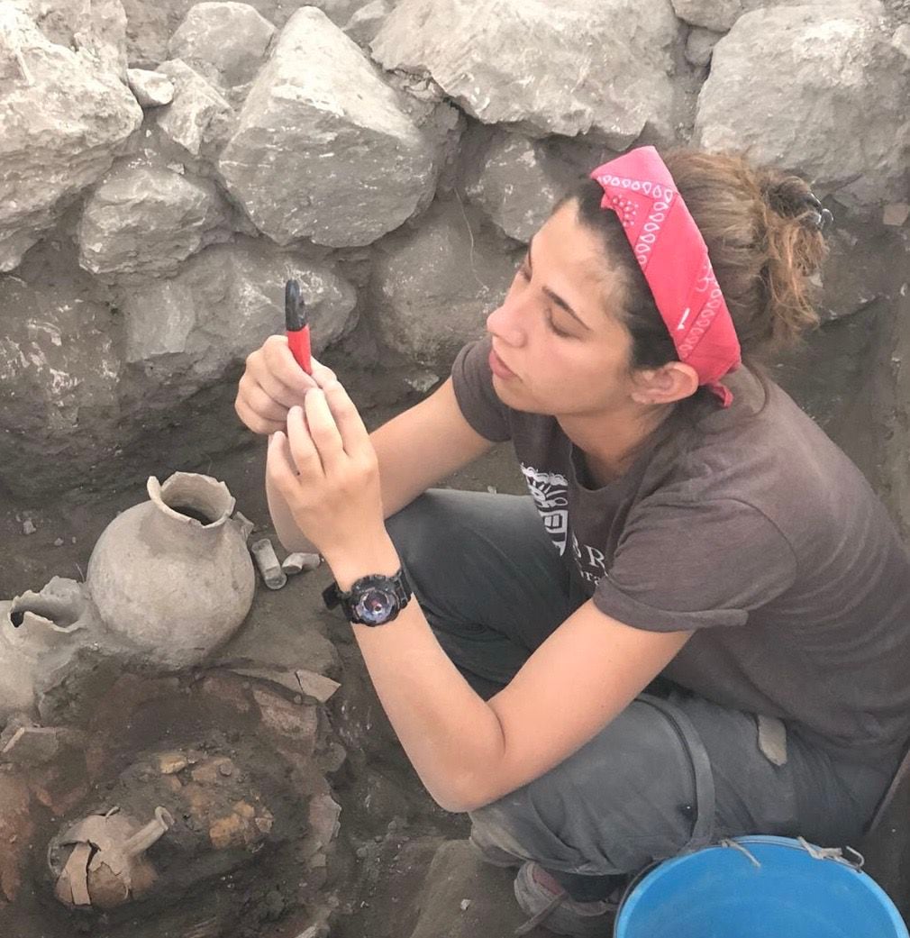 Rachel Kalisher working in the field in Megiddo.