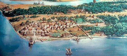 Plano de Jamestown, en la Colonia Virginia, primer asentamiento inglés en América 