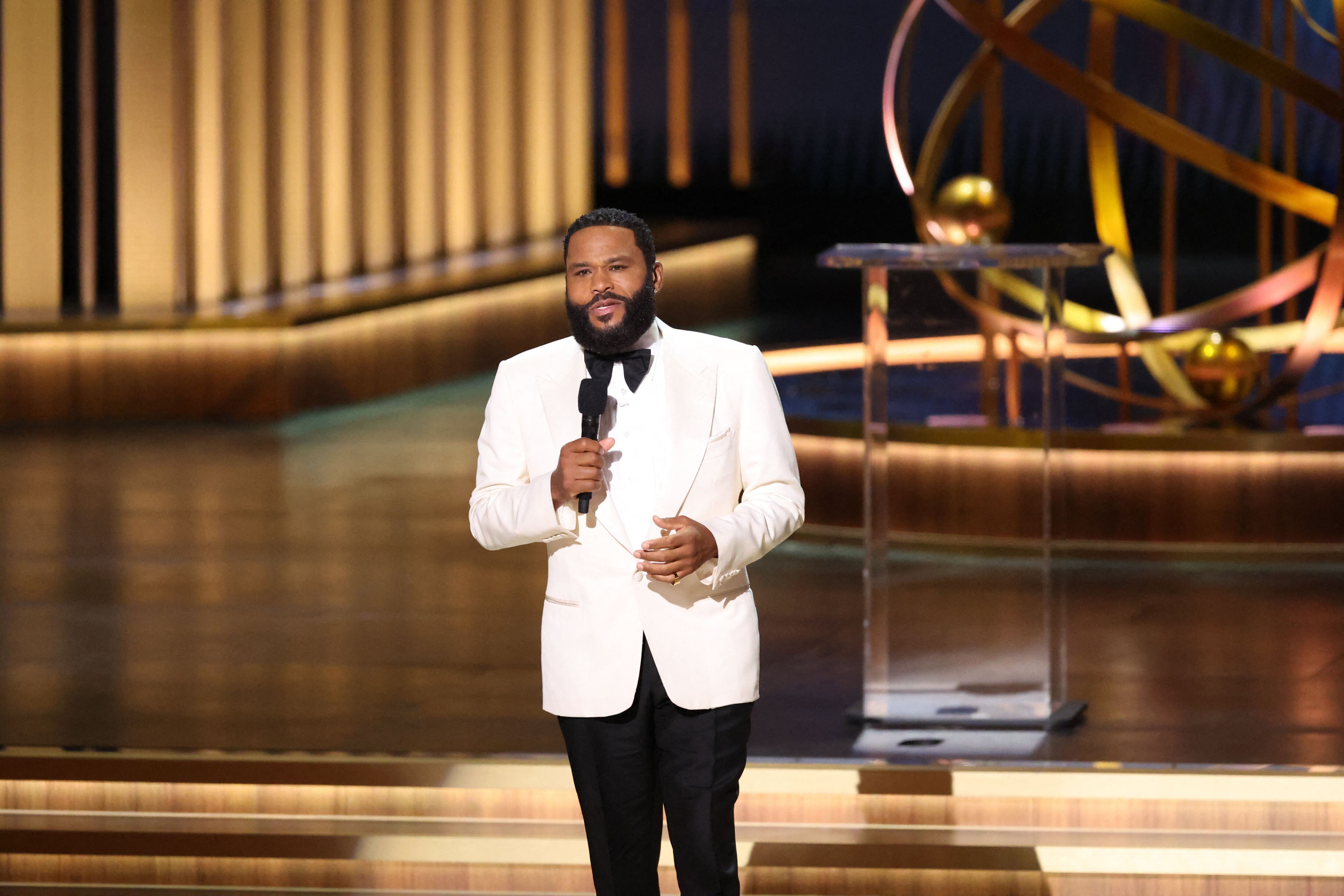 Show host Anthony Anderson speaks on stage at the 75th Primetime Emmy Awards in Los Angeles, California, U.S., January 15, 2024. REUTERS/Mario Anzuoni