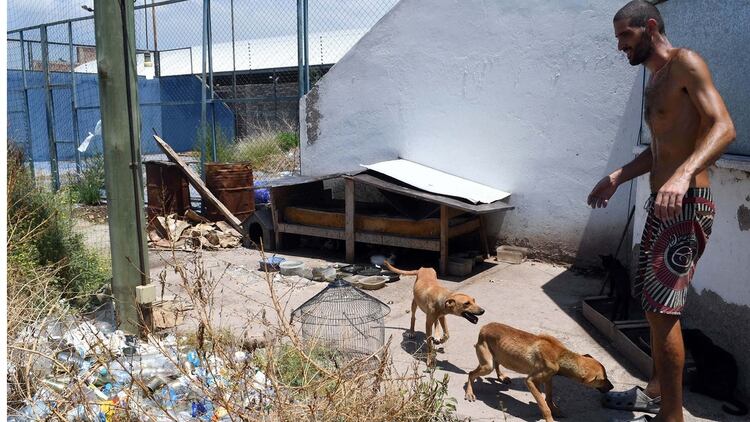 En su casa de Guaymallén, Mendoza, donde se encontraron los cuerpos de las víctimas, convivía con 37 gatos y dormía en un colchón tirado en el piso (Foto: Télam)
