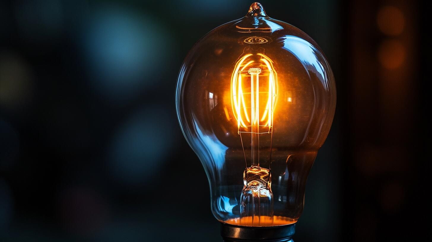 Bombilla brillando intensamente en un fondo oscuro, simbolizando claridad e innovación. La imagen refleja el poder y la importancia de la electricidad y la iluminación en el mundo moderno, y cómo una simple lamparita puede ser fuente de luz y de ideas. (Imagen ilustrativa Infobae)