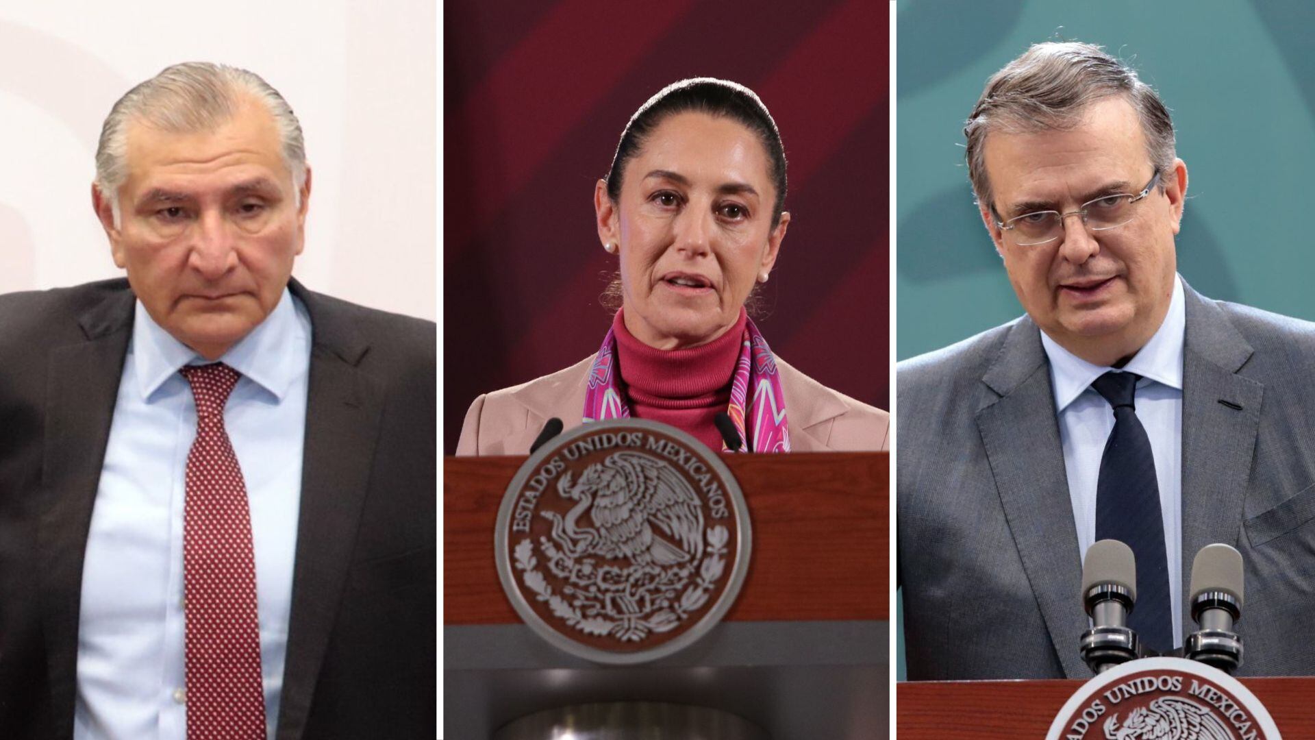 De izquierda a derecha, la y los aspirantes a la Presidencia de México;  Adán Augusto López, Claudia Sheinbaum y Marcelo Ebrard. Foto: Cuartoscuro