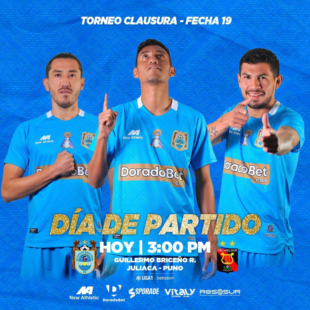 Publicación de Deportivo Binacional para el encuentro contra Melgar por la fecha 10 del Torneo Clausura 2023.
