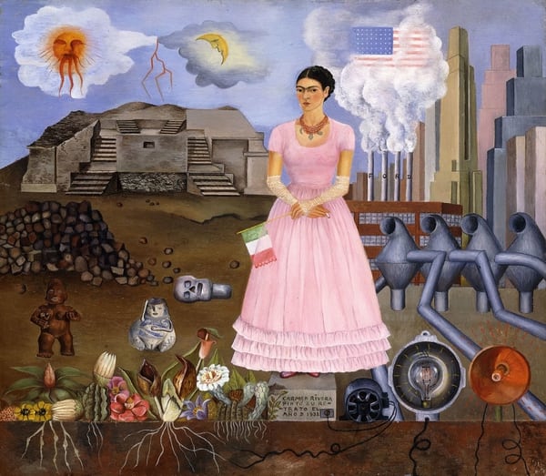 “Autorretrato en la frontera entre México y Estados Unidos” (1932) es uno de los cuadros de Frida en la muestra