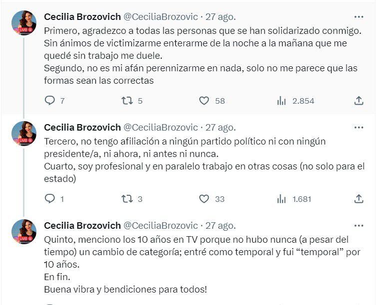 Cecilia Brozovich explica cómo fue que la despidieron de Radio Nacional. | Twitter