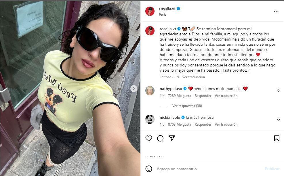 Rosalía dejó un emotivo mensaje a sus fans tras anunciarse el fin de su compromiso con Rauw Alejandro