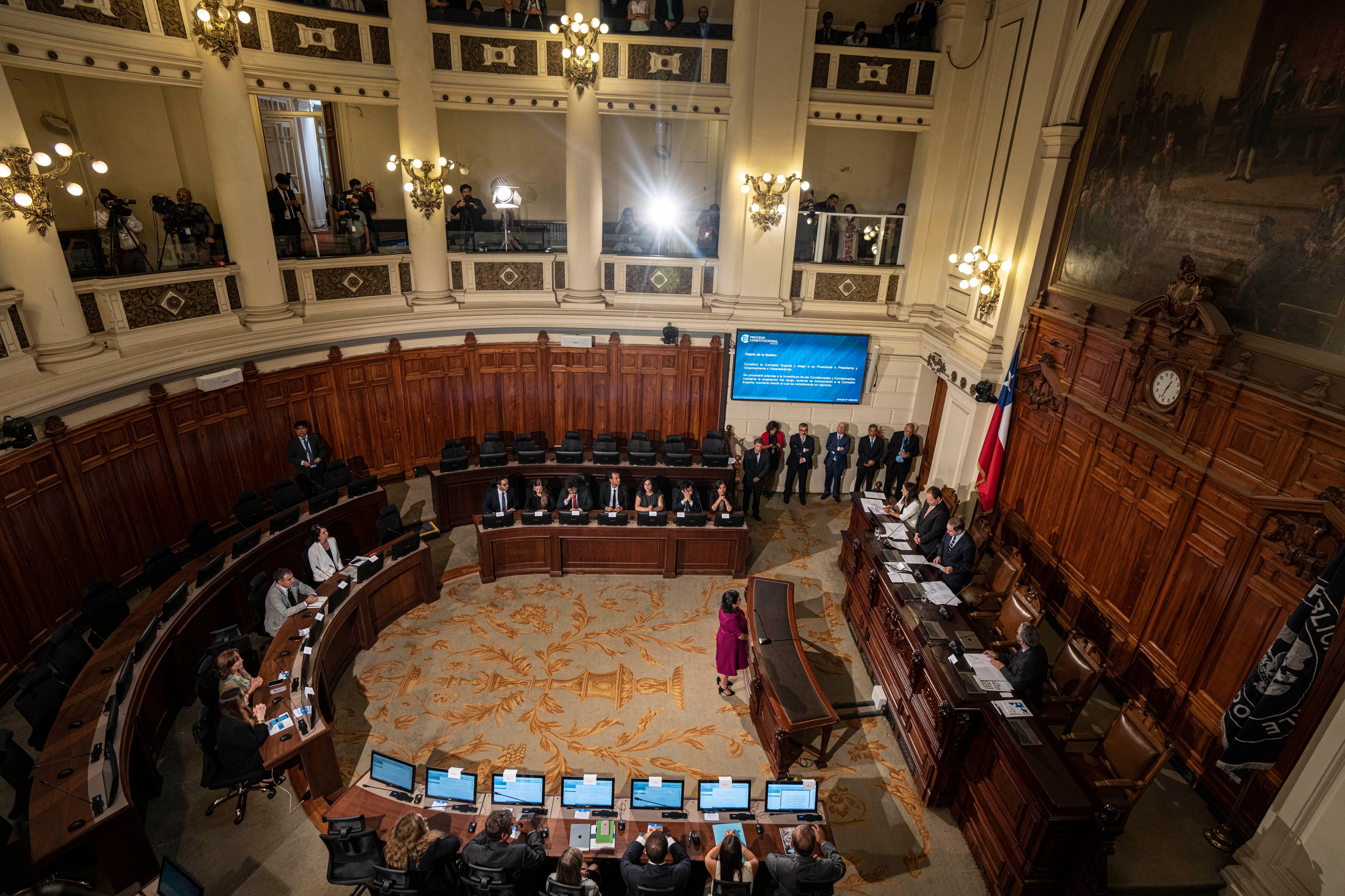 Constitutional experts draft a new constitutional proposal at the National Congress in Santiago, Chile (AP Photo/Esteban Felix)