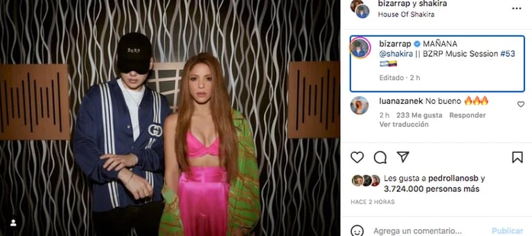  Bizarrap y Shakira confirmaron oficialmente su colaboración con esta fotografía en redes sociales. @shakira/Instagram 