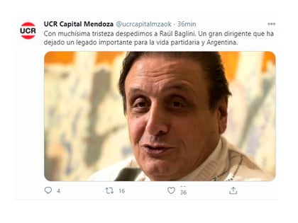 El tuit con el que la UCR de Mendoza despidiò a uno de sus polìticos más prominentes