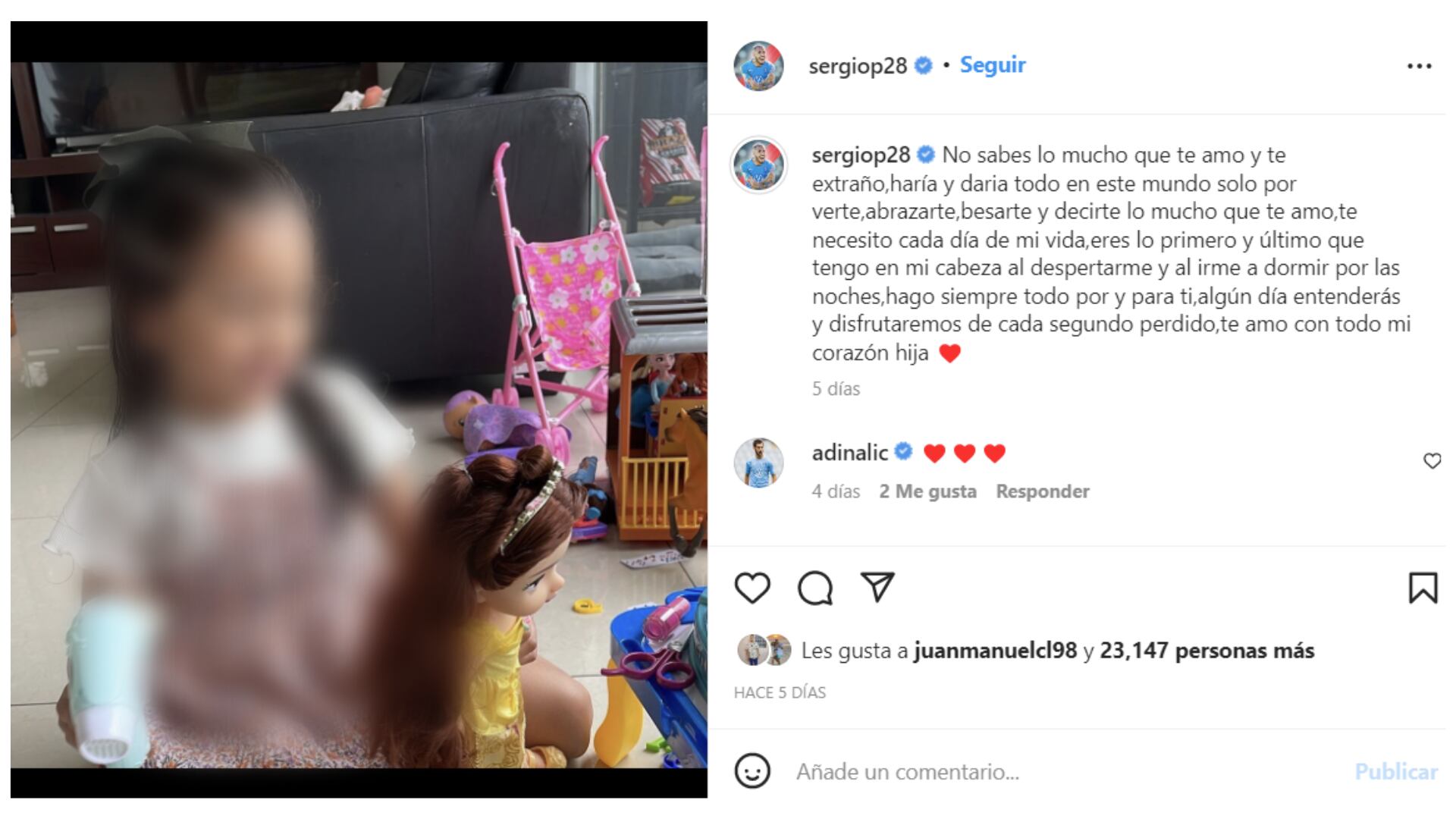 Sergio Peña le dedica mensaje a su pequeña hija. (Instagram)