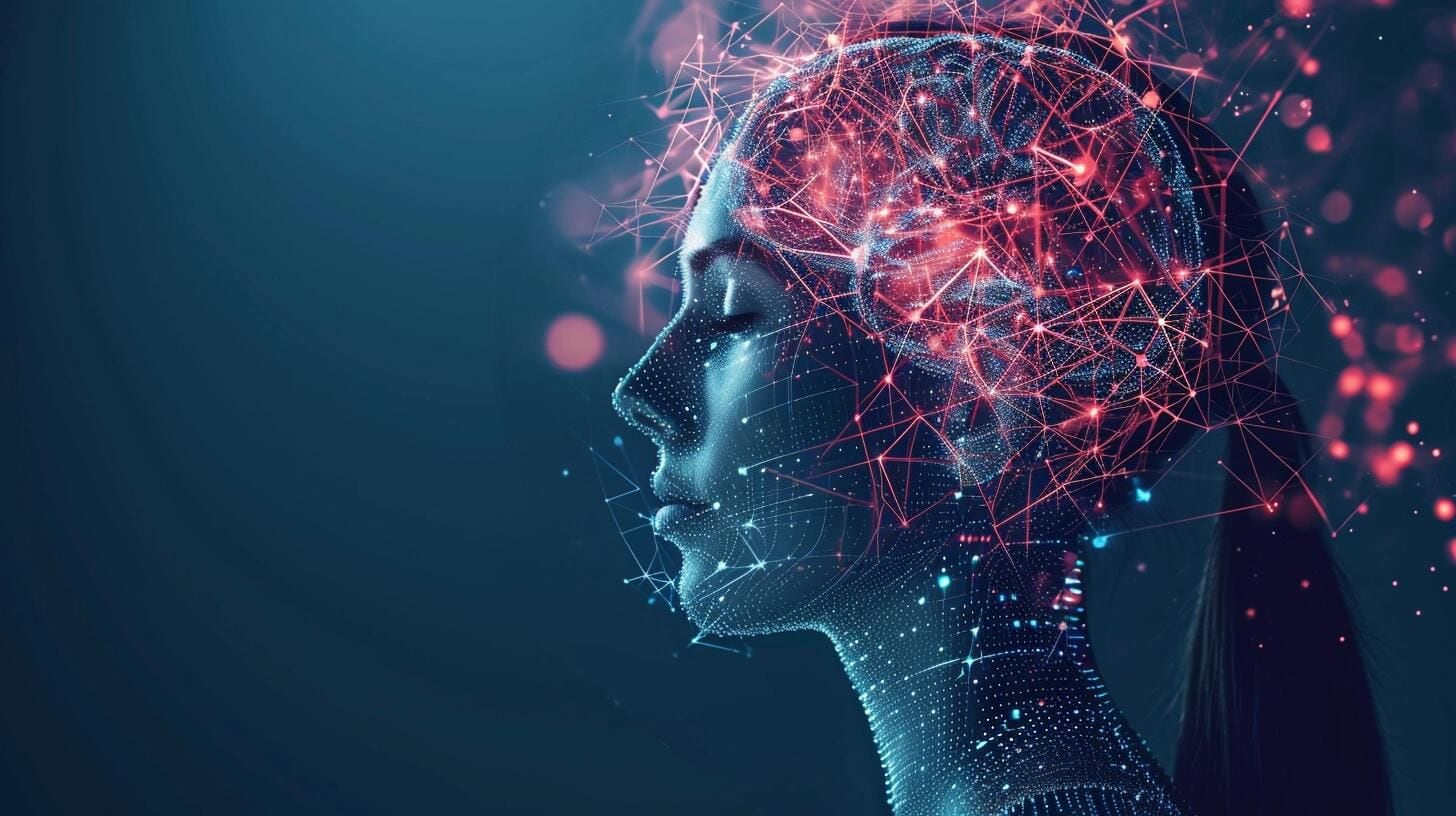 Imagen de una mujer con representaciones visuales de su cerebro y conexiones neuronales integradas con elementos de inteligencia artificial y robótica. La fotografía destaca la fusión de la neurociencia con la tecnología avanzada, ilustrando el impacto de la computación y la informática en la expansión de las capacidades cerebrales humanas. Refleja la evolución de la interacción entre el cerebro humano y los sistemas computacionales, como un paso hacia el futuro de la neurotecnología. (Imagen ilustrativa Infobae)