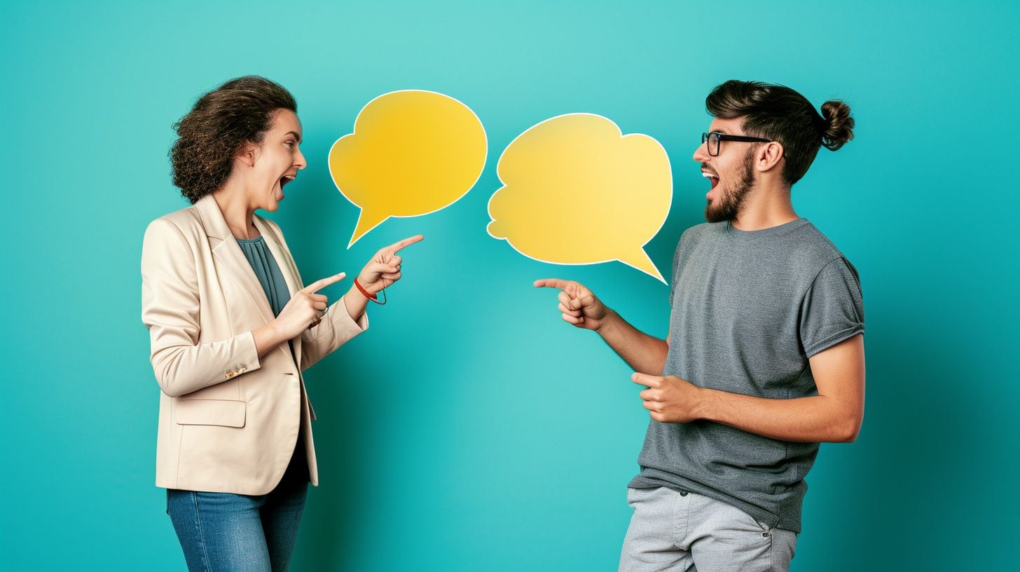 Un hombre y una mujer discuten utilizando burbujas de texto - (Imagen Ilustrativa Infobae)