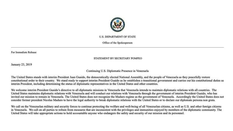 Declaración del Departamento de Estado de EEUU