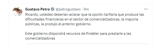 El presidente Gustavo Petro respondió a la carta enviada por los exministros sobre la crisis energética en el país - crédito @petrogustavo/X