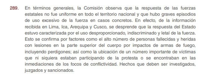 Conclusión del informe de la CIDH.