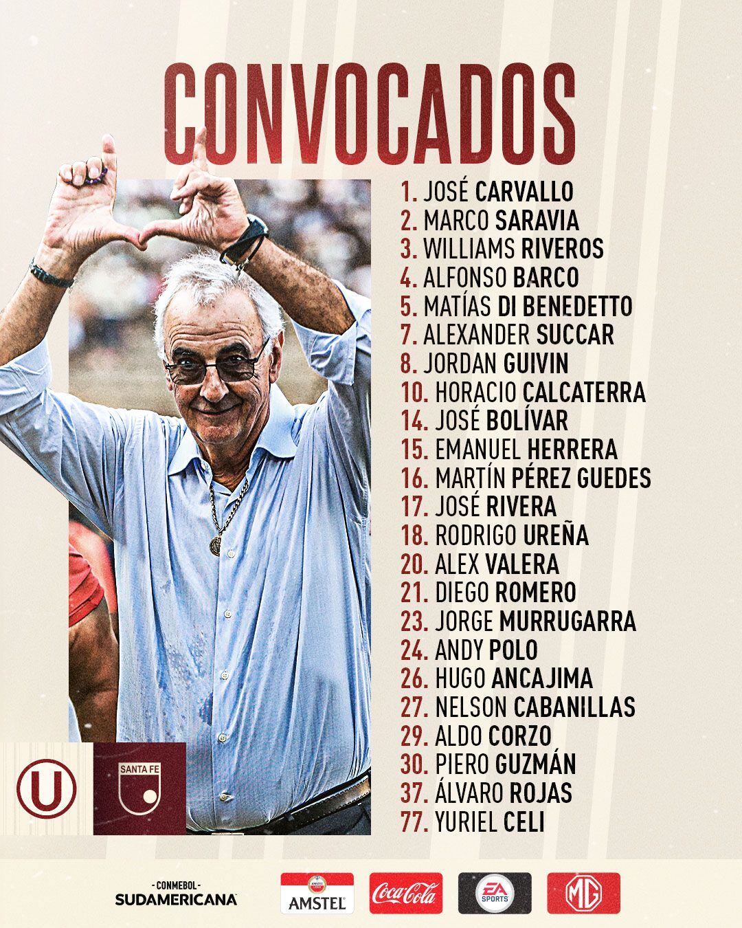 Lista de convocados de Universitario para enfrentar a Independiente Santa Fe. (Foto: Universitario)