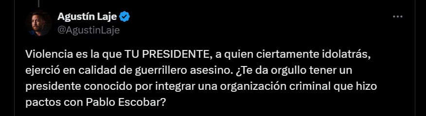 El politólogo argentino aseguró que Gustavo Petro ejerció en calidad de "guerrillero asesino" en el tiempo en el que militó en el M-19 - crédito @AgustinLaje/x
