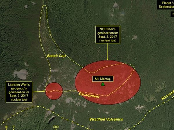 Imágenes satelitales sobre el ensayo nuclear de septiembre de 2017.