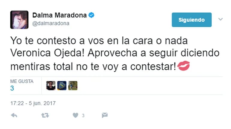 Mensaje de Dalma Maradona a Verónica Ojeda a través de Twitter