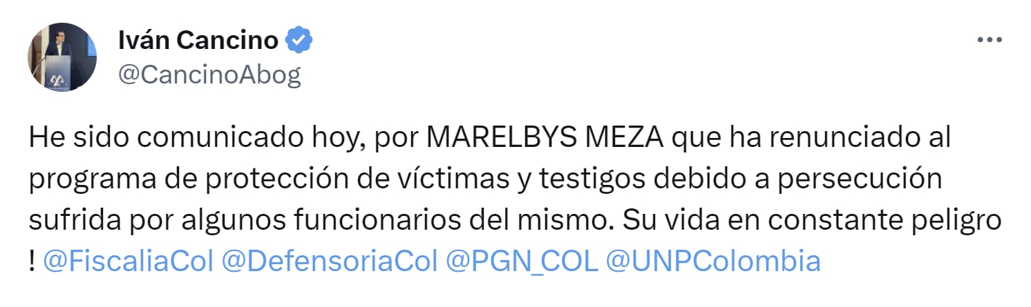 El abogado Iván Cancino alertó que peligra la vida de Marelbys Meza - crédito X