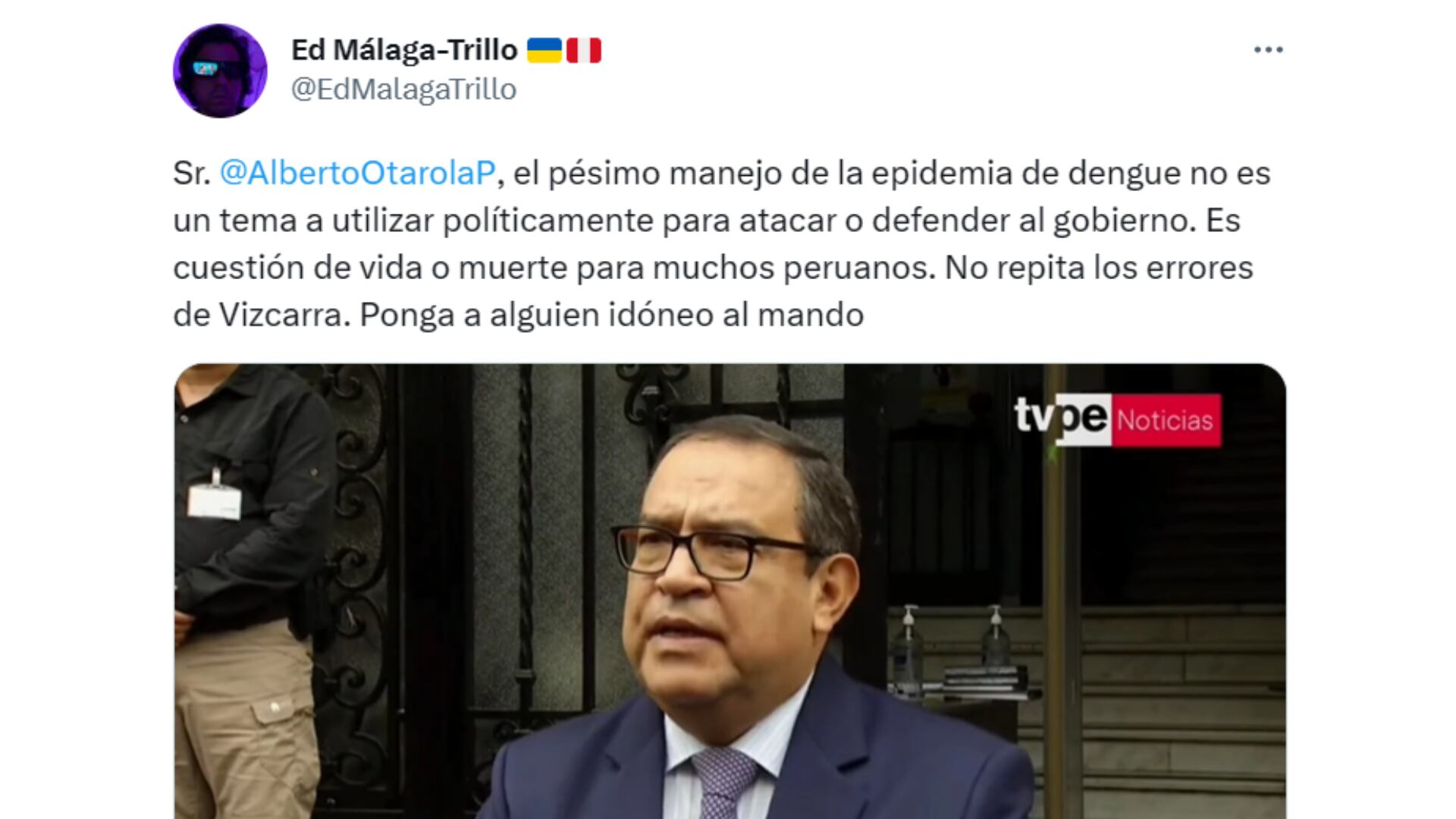 El congresista Edward Málaga respondió al primer ministro | Twitter