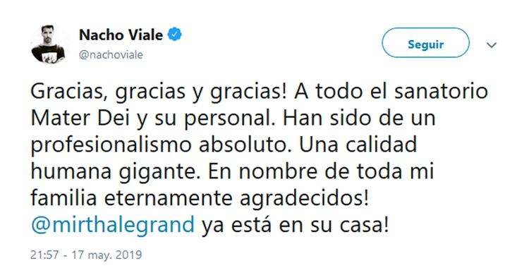 Nacho Viale anunció que le dieron el alta a Mirtha Legrand (Foto: Twitter)