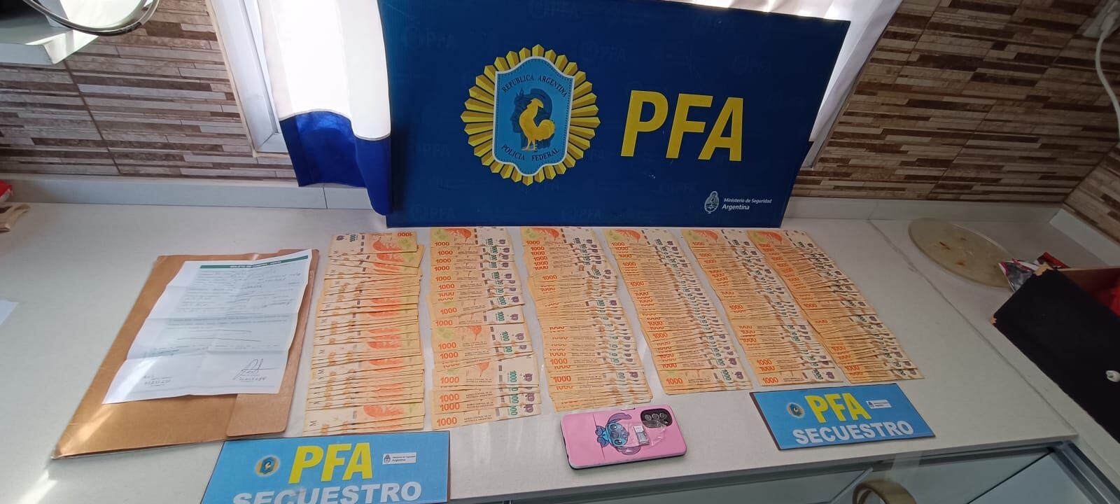 Los delincuentes tenían medio millón de pesos en efectivo en su poder, sumado a otros elementos de interés para la causa (Policía Federal Argentina)