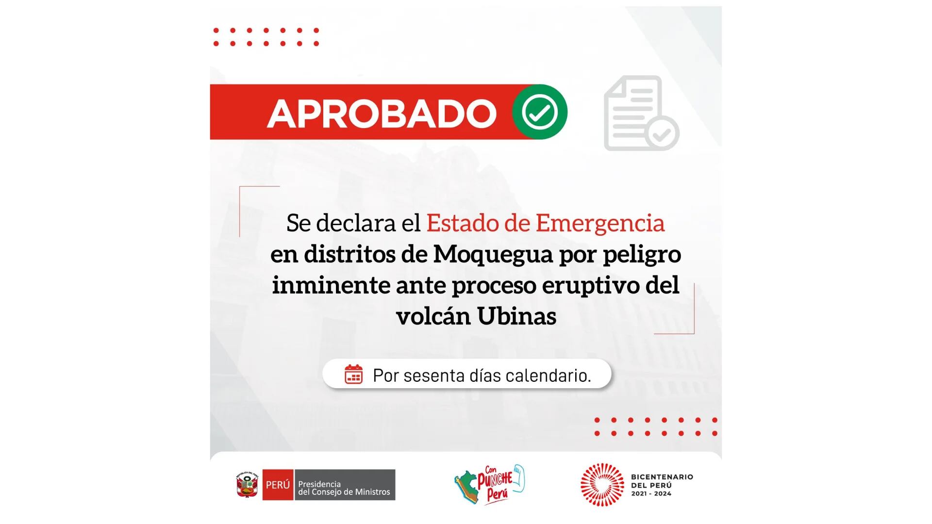 Pronunciamiento del Consejo de Ministros sobre volcán Ubinas en Moquegua (Foto: PCM)