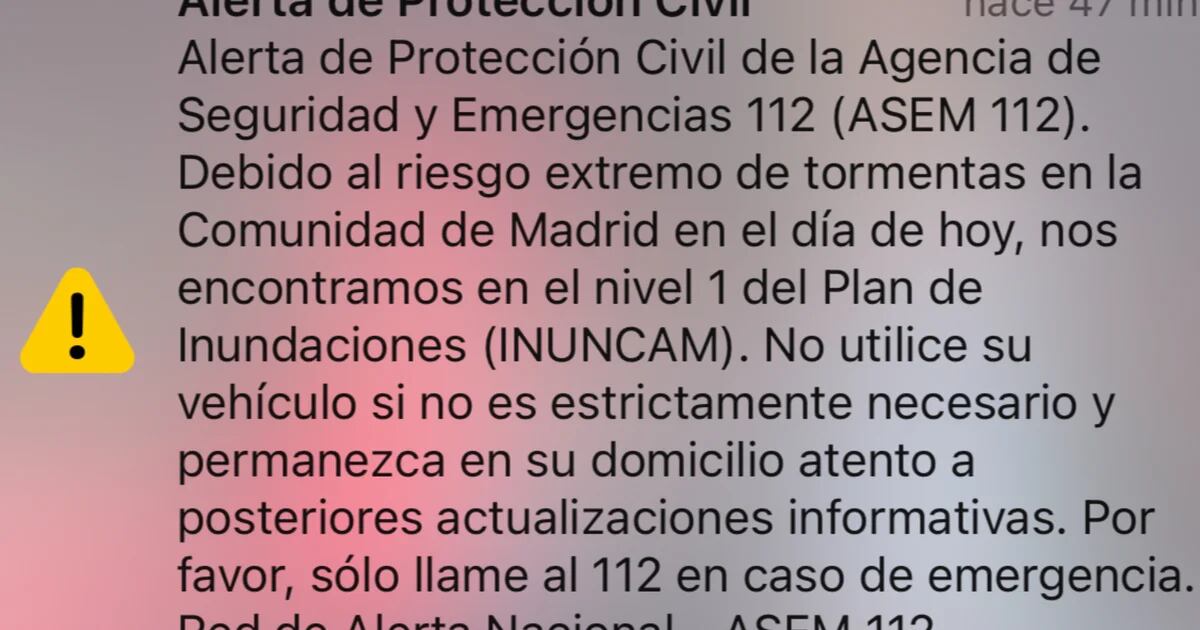 Avviso storico: La Comunità di Madrid avverte la popolazione del pericolo di DANA tramite telefoni cellulari