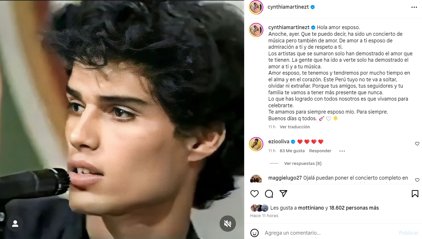 Cynthia Martínez publica post luego del concierto en tributo a Pedro Suárez Vértiz.