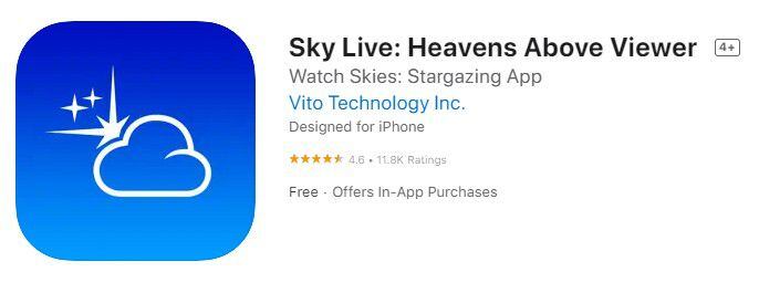 Aplicación astronómica Sky Live: Heavens Above Viewer. (Captura)