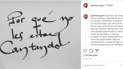 El posteo de Gabo explicando por qué no cantaba