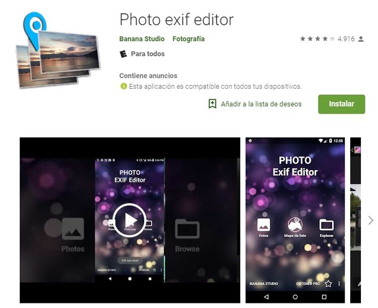 Photo Exif editor permite ver y modificar los metadatos de las imágenes.