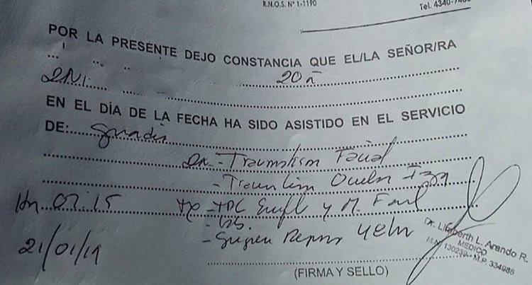 El certificado médico del joven que dice haber sido víctima de Lucas Pertossi y Alejo Milanessi