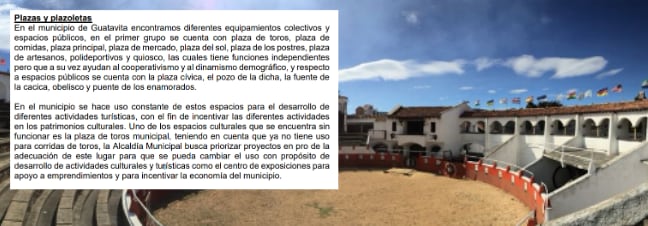 Menciones de la Plaza de Toros en el Plan de Desarrollo de Guatavita