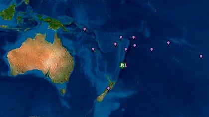 El epicentro del sismo marcado con verde en este mapa del Centro de Alertas de Tsunamis del Pacífico