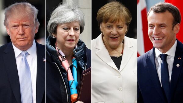 El gesto llega en un momento de tensiones entre aliados europeos y norteamericanos. En la foto: Donald Trump (EEUU), Theresa May (Reino Unido), Angela Merkel (Alemania) y Emmanuel Macron (Francia)