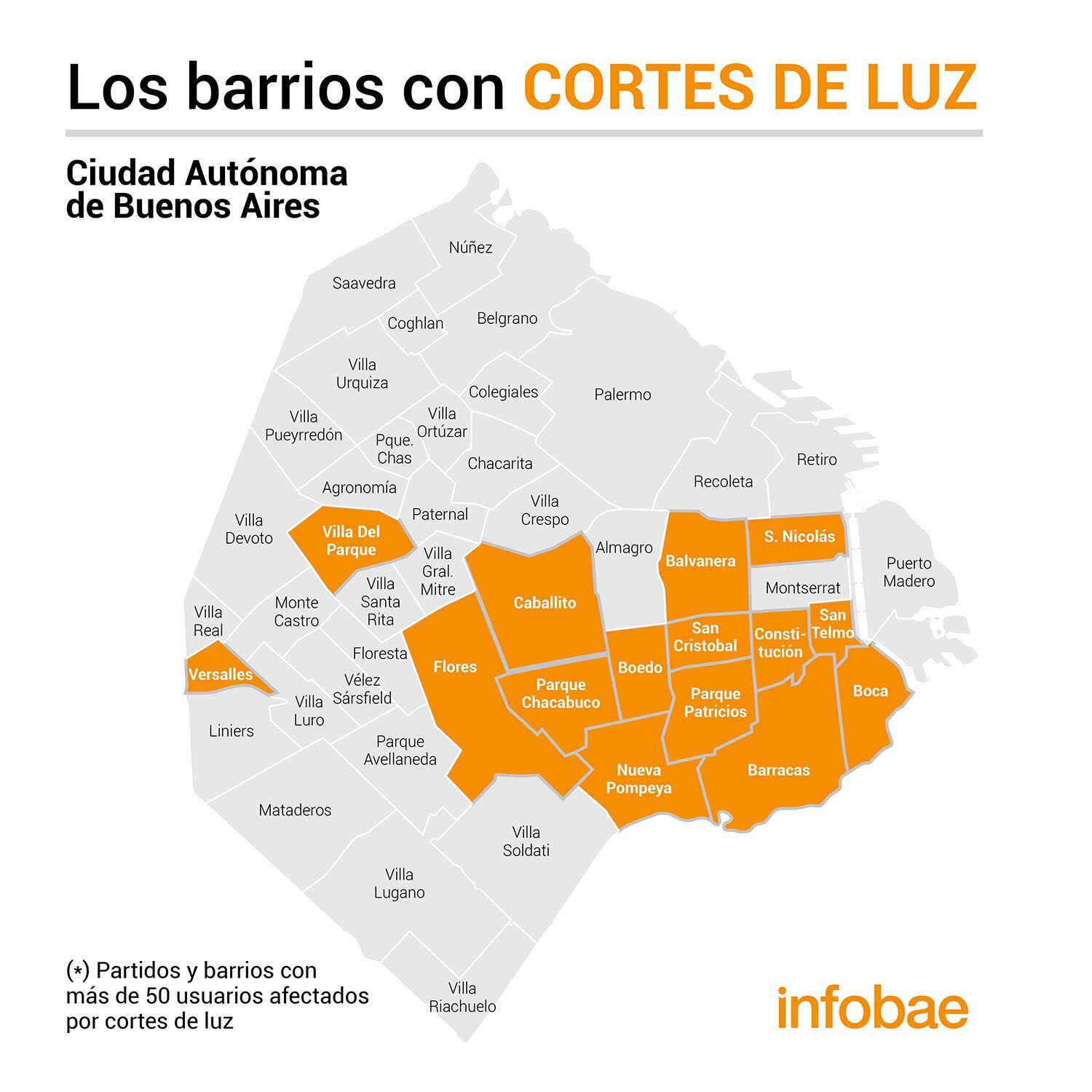 Los barrios afectados en la ciudad de Buenos Aires con cortes de luz
