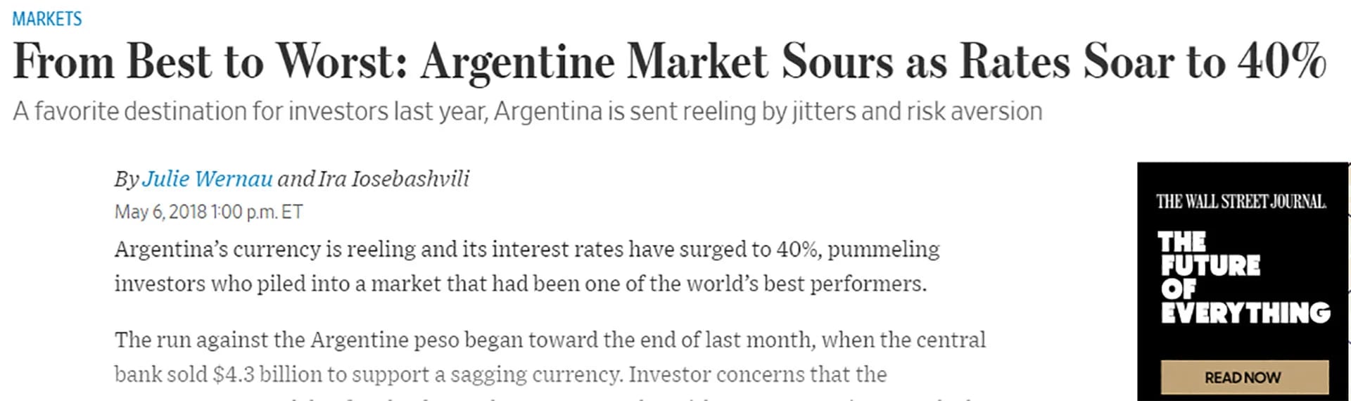 La nota del Wall Street Journal es concluyente para el mercado argentino: “De mal en peor”