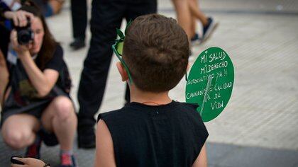 Un niño en una movilización para reclamar por la legalización del cannabis (Foto: Gustavo Gavotti)